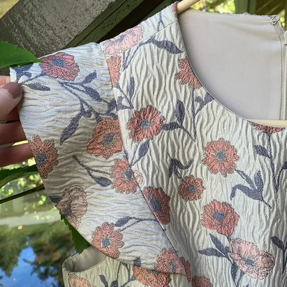 Gal Meets Glam Sz 6P fit n’ flare silver embossed floral dress pink NEW formal - Picture 13 of 17